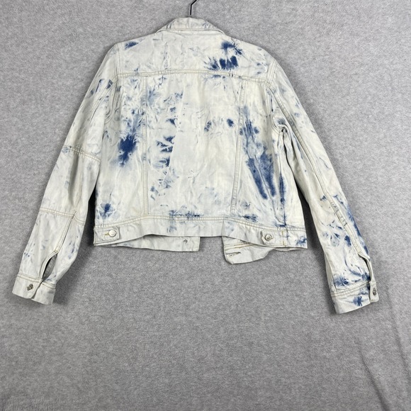 Free People Tie Dye Cropped Denim Jean Jacket Womens L Boho Coastal Artsy - Picture 2 of 10